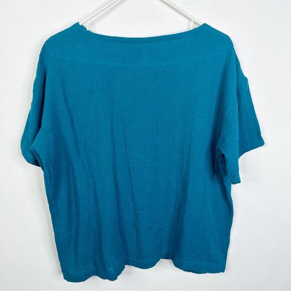 Eileen Fisher Size Small Boat Neck Boxy Organic Cotton Short Sleeve Top - Picture 6 of 7